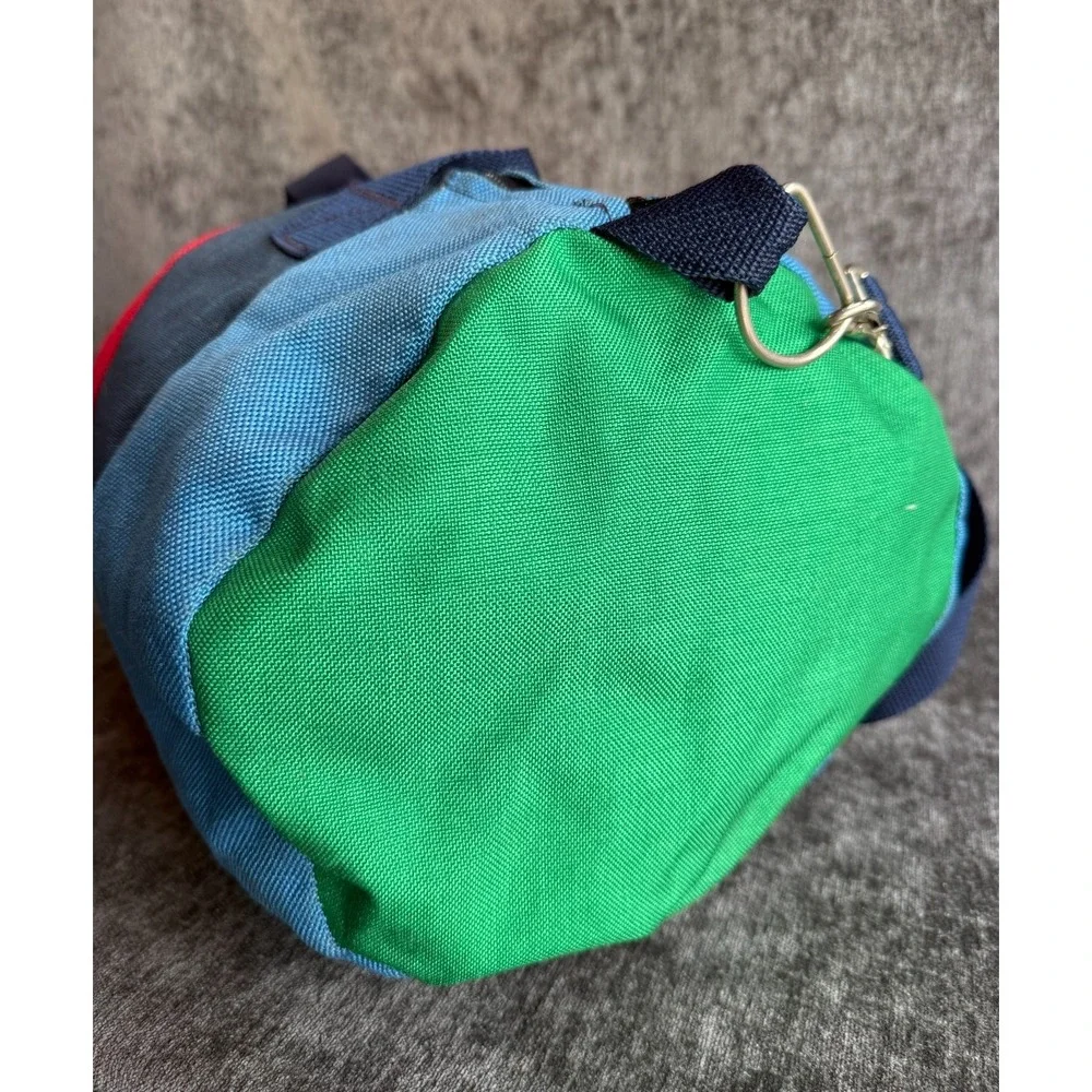 VTG Snitz Rainbow Colorblock Canvas Duffel Bag Barrel Duffle Strap Multi Color